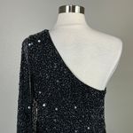 Adrianna Papell Beaded One Shoulder Wide Leg Pant Jumpsuit Black Size 10 Formal Photo 7