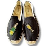 Soludos Black Canvas Espadrille Party Champagne Embroidered Size 9 Wedding Toast Photo 0