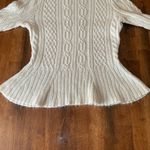 Ralph Lauren Lauren  Sweater Medium Cream Cable Knit Turtleneck Ruffle Photo 3