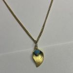 Women’s Costume Necklace Gold Tone Chain Blue Pendant Charm Photo 7