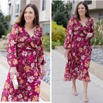 Maggy London Desert Bloom Floral Long Sleeve A-line Dress In Wine Ruffle Trim 2 Photo 1