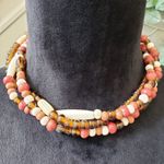 Womens Multi Tibetan Carnelian Agate & Dzi Beads Choker Necklace Button Closure Pink Photo 1