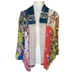 Vincente Cardigan Womens Medium Patchwork Kimono Bohemian Floral Embroidered Blue Photo 9