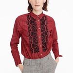 J.Crew Boy Button Up Blouse Embellished Beaded Red Black Plaid Cotton Size 4 Photo 1