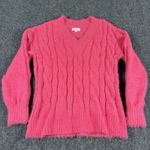 Lucky Brand Sweater Womens Small Bright Pink Fuzzy Eyelash Cable Knit V Neck Photo 0