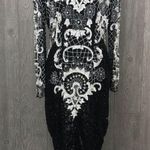 Vintage ornate beaded sequin long sleeve ball gown formal pearl dress med Black Photo 0