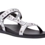 LF L ‘Veda’ Silver Leather Studded Ankle Strap Wedge Sandals - Size 8.5M Photo 0