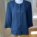 Vintage Alfred Dunner Minimalist Navy Blue Woven Swing Jacket Contrast Stitch Size 10 Photo 10