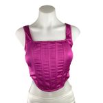 Missguided  Pink Satin Square Neck Zip Up Strap Cropped Corset Tank Top Size 6 Photo 3