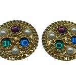 VTG Gold Pearl Jeweled Costume Jewelry Button Clip Photo 1