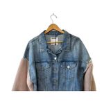 Garage Pink Faux Fur Sleeves Cropped Denim Jacket Women's Size Large Photo 1