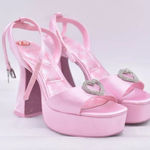 ALDO Barbie x Collection Pink Satin Platform Heart Sandal Block Heel 7.5 Photo 0