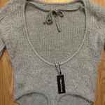 Pretty Little Thing NWT Pretty Little Thing Grey Eyelash Knit Open Back Bodysuit Women's L Holiday Photo 9
