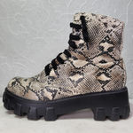 Lemonade Leather Snakeskin Combat Boots Womens 8 Cream Black Chunky Platform Tan Photo 0