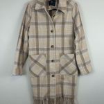 7 For All Mankind | Tan Plaid Fringe Bottom Collared Shacket Jacket Size Small Photo 0