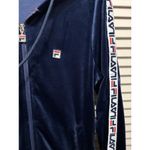 FILA  Navy/White Velour Zip Up Hoddie Long Sleeve Size Small Pockets Logo Vintage Photo 3