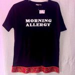 ZARA NEW   Trafaluc Morning Allergy Graphic Black Tee Top Sz S Sequin Hem Photo 0