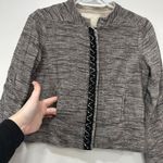 Maje Womens Jacket 34 Heathered Gray Cotton Linen Zip Beaded Motto Knit Blazer Photo 2