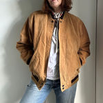 Vintage 80s Suede Leather Bomber Jacket Brown Unisex Mens M / Womens L Classic R Size L Photo 0