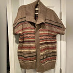 Sonoma Brown Striped Short Sleeve Knit Open Front Cowl Neck Cardigan Size XL Photo 0