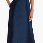 Alfred Sung NWOT Midnight Off the Shoulder Satin Gown Navy D11S 8 R Photo 0