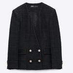 ZARA Black Tweed Double Breasted Blazer Gold Button XS Photo 4