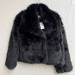 NWT Petal+Pup Long Sleeve Sarai Fuzzy Faux Fur Coat Jacket Black Women's Large Photo 1