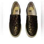 LANVIN Metallic Black Gold Leopard Slip on Brocade Sneaker shoe leather sz 37 Photo 4