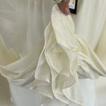 DKNY  Satin Ruffled Blouse Top MEDIUM Ivory long sleeves cut off neck NWT Photo 6