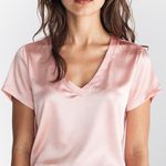 Pj Harlow Gianna Satin V-Neck Tee Blush Pink Size XS Lounge Pajama Top Photo 0