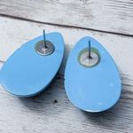 Vintage Stud Earrings For Pierced Ears 1.5" Large Teardrop Shape Light Blue Photo 3