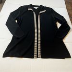 Misook  Womens Size Medium Black Tan Open Cardigan Long Sleeve Blazer Knit Jacket Photo 0