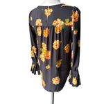 Loft NWT, Pleated Blouse Gray Ochre Peony Cuff Ruffle Pirate Top, Sz XXS Photo 9