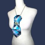 “Dainty Dapper” Elegant Blue Plaid necktie Necklace w/dainty rhinestone brooch Photo 3