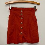 FAVLUX Women Small Rusty Orange Paperbag Buttoned Front Skirt High Waist Pockets Photo 0