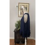 Q&A Women's Blouse L Navy Blue Sheer Double Ruffle Hem Peplum Sleeveless Photo 2