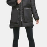 DKNY  Women's Faux Fur Neck Quilted Coat Black Size XS Bust 40in Very New Photo 0