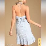 Lulus NEW  Sky Blue Tie Back Mini Dress Textured Shower Brunch Birthday Halter Photo 1