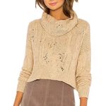 Free People  Shades of Dawn Tan Open Cable Knit Cowl Neck Sweater Sz Small Photo 2