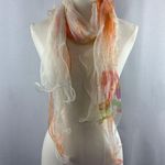 Women’s 100% Silk Orange, White, & Green Ruffled Scarf White Photo 4