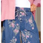 LovLov NWT Floral Print Elastic Waist Button Fly Wide Leg Denim Pants Blue Size undefined Photo 1