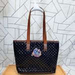 Consuela  Black Quilted Patent Tote Floral Embroidery Leather Shoulder Bag Purse Photo 6