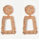 Rose Gold Statement Textured Rectangular Earrings Pink Photo 0