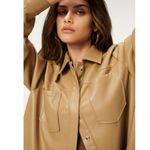 Good American  Vegan Leather Split Back Shirt Jacket Shacket Warm Caramel Medium Photo 3