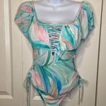 Tinibikini On or Off Shoulder Pastel Floral Tropical One Piece Swimsuit Large Photo 1