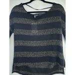 Sparkle & Fade  Navy Blue Stripe Lightweight Sheer Wide Neck Top Shirt Sz M Photo 1