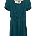 Daisy May  Teal Mini Dress Puff Sleeve Empire Waist Tie Back Size L Cottagecore Photo 0