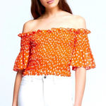L'Agence L’AGENCE Bexley Off The Shoulder Smocked Blouse SZ XS TALL Orange Polka Dot $260 Photo 0