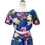 Cupcakes and Cashmere Tropical Blue Linen Crop Top Wide Leg Pant Set Size Small Photo 3