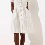 Loft Linen Striped Puff Sleeve Pocket Shirtdress Tan White Cream Women’s Size 12 Photo 1